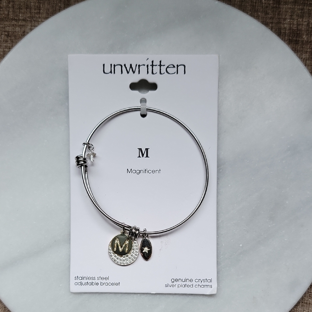 Unwritten Silver Bracelet with M Initial Charm